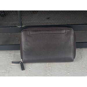 Unbranded Double Zip Pebbled Leather Brown‎ Walletbwith Calculator & Key Chain